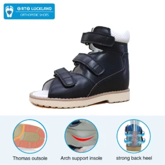 Zapatos ortopédicos para niño y niño, sandalias de cuero negro de verano, calzado para niño pequeño, pies planos con soporte para el tobillo, Size20-38