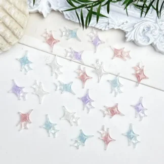 Abalorios para uñas de estrella de cuatro puntas, coloridos y transparentes, resina brillante con purpurina, decoraciones artísticas para uñas, suministros de manicura DIY