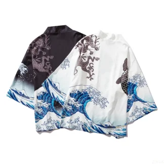 Retro Kanagawa Wave carpa estampado tradicional Haori juego de rol Kimono mujeres hombres Harajuku moda japonesa Cardigan