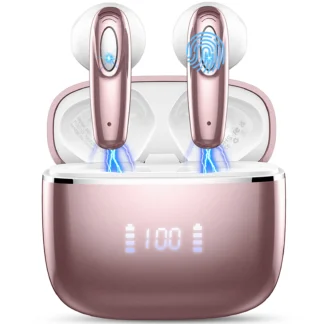 Auriculares inalámbricos DRSAEC, Bluetooth 5.3, micrófono con cancelación de ruido de 4 ENC, estuche de carga con pantalla LED de 40 horas, auriculares internos impermeables IP7.