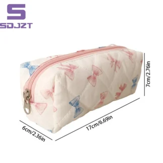 Estuche para lápices con lazo Floral y cereza, bolsa de almacenamiento de papelería portátil de gran capacidad para estudiantes, bolsa para bolígrafos, bolsa de cosméticos para niñas, regalos