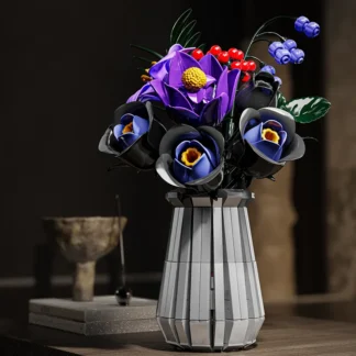 Juego de construcción de ramo de flores, juguetes de flores artificiales botánicas moradas, decoración gótica, regalo de cumpleaños para el Día de San Valentín (836 Uds.)