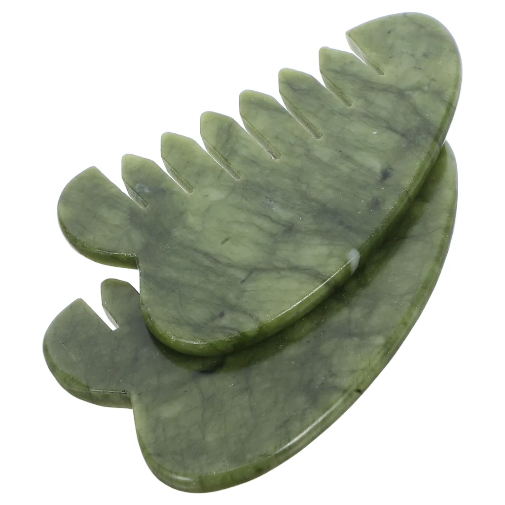 Peine para masaje del cuero cabelludo de Jade, masajeador Facial multifuncional para el cuero cabelludo, herramienta de raspado exfoliante para el cuidado de la piel, portátil, 2 uds.
