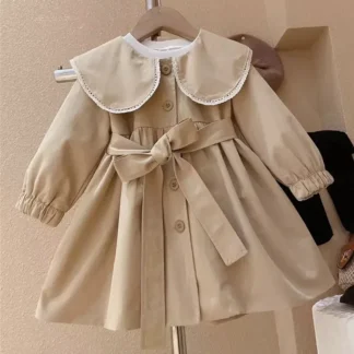 2-8 años primavera otoño moda para chicas gabardina larga estilo británico cuello de solapa grande diseño de un solo pecho abrigo cortavientos para niña