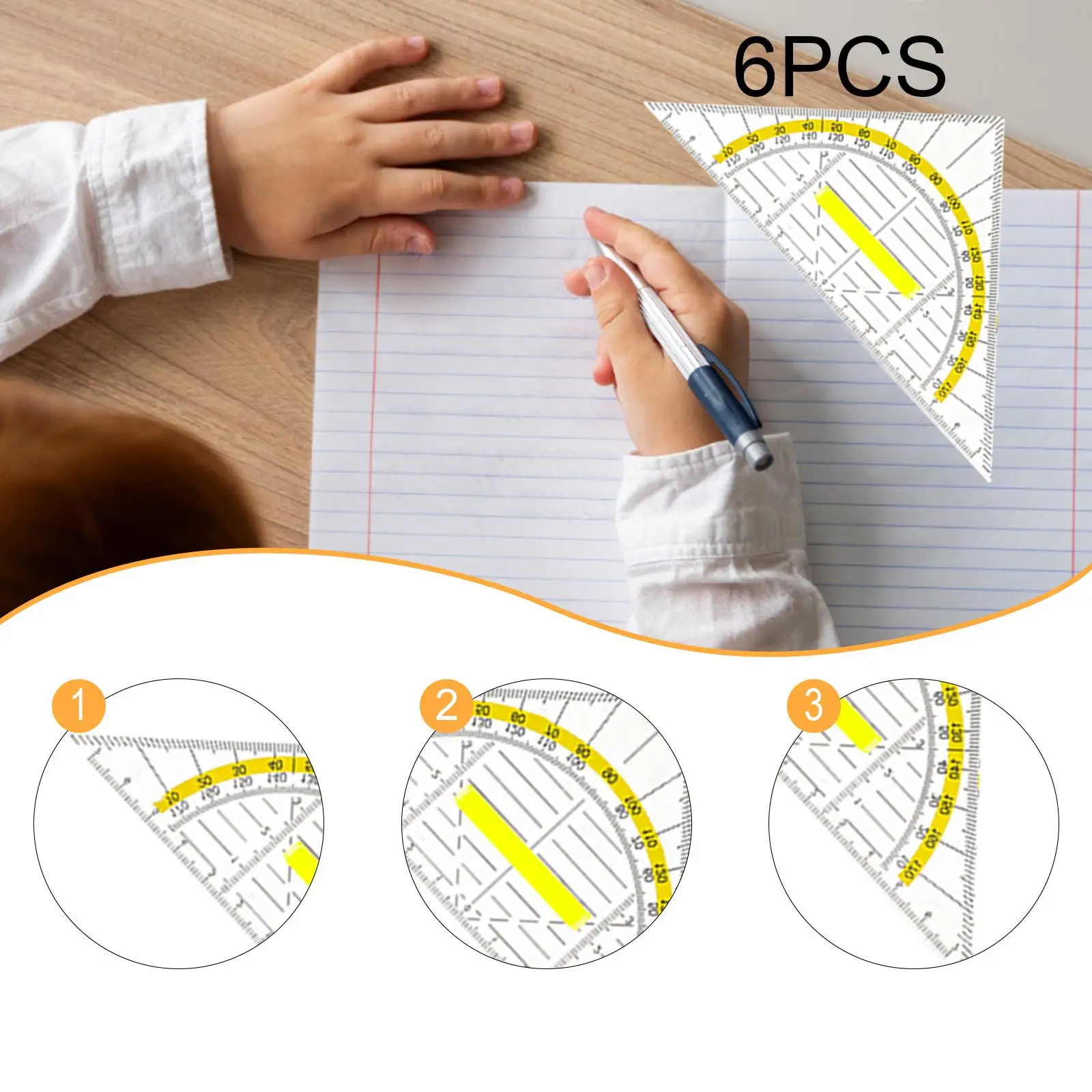 Juego de 6 uds de regla Triangular cuadrada, herramienta de medición multifuncional con amarillo para aula, hogar, estudiante