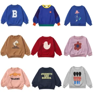 Sudadera con capucha de primavera y otoño para niños, sudadera Unisex con estampado de dibujos animados, Top de estilo europeo para niños y niñas