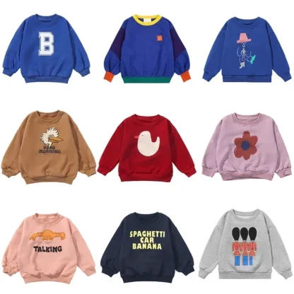 Sudadera con capucha de primavera y otoño para niños, sudadera Unisex con estampado de dibujos animados, Top de estilo europeo para niños y niñas