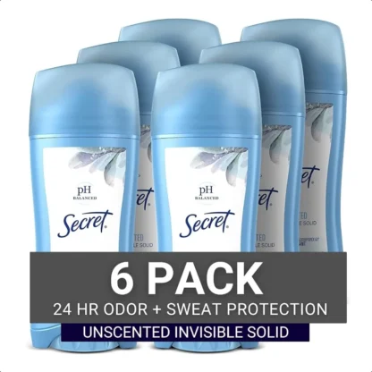 Secret Antitranspirante y Desodorante Mujer Original Sin Perfume Invisible Sólido pH Equilibrado 2,6 Oz Paquete de 6