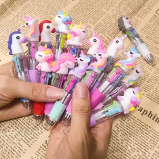 10 unids/lote lindo dibujo de unicornio serie 4 bolígrafos de colores Kawaii Mini lápiz de cuatro colores escuela Oficina papelería regalos