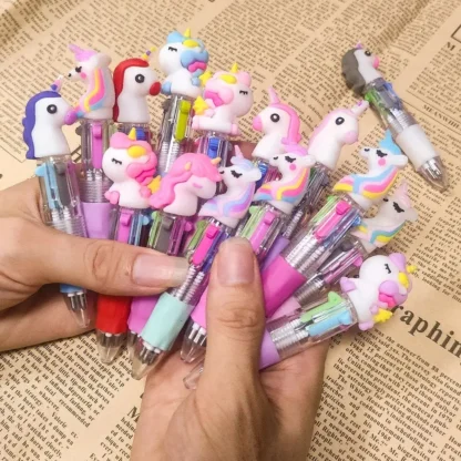 10 unids/lote lindo dibujo de unicornio serie 4 bolígrafos de colores Kawaii Mini lápiz de cuatro colores escuela Oficina papelería regalos