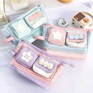 Bolsa duradera para bolígrafos con contraste de colores, estuche para lápices de mano con diseño de cremallera, bolsa de papelería de gran capacidad, regalo