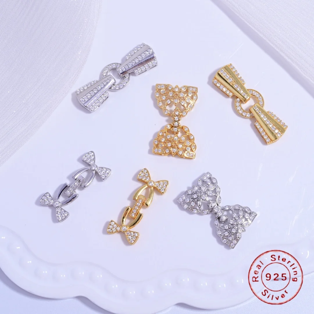 Collar de perlas de varias filas de plata de ley S925 y cierre de pulsera, accesorios de cierre de eslabones de cuentas de perlas hechos a mano DIY SK118