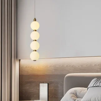 Lámpara colgante LED con bola acrílica blanca, lámpara colgante de diseño para dormitorio, mesita de noche, Bar, comedor