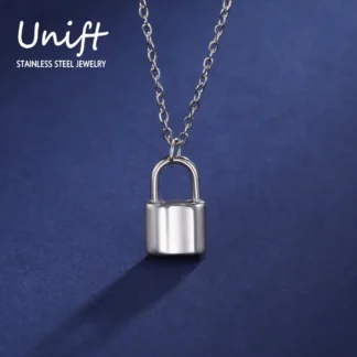 Unift Collar de candado de acero inoxidable para hombres y mujeres, cadena de acero inoxidable, colgante de bloqueo, joyería de moda, regalo de cumpleaños para amantes