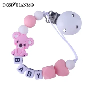 Cadenas para chupete de bebé con nombre personalizado gratis, Koala de silicona anticaída, soporte para chupete infantil, juguete para la dentición, regalo para masticar para recién nacido