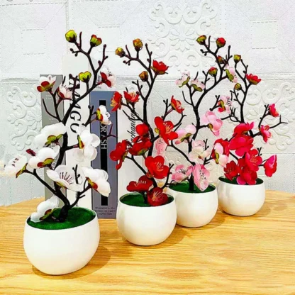 1 Uds. Bonsái flores de seda ciruela plantas artificiales en macetas flores simulación de rama de ciruela de invierno bonsái boda decoración de la habitación del hogar