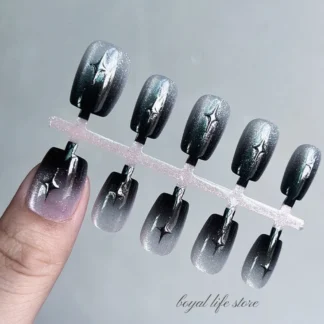 10 Uds. De uñas postizas 3D Smoky Nights Cat Eye, puntas de uñas prensadas en uñas, gel suave, uñas cortas, uñas postizas hechas a mano