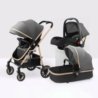 Cochecito de bebé de paisaje alto, diseño 3 en 1 con cesta de seguridad para coche, cochecito plegable con ruedas absorbentes de golpes