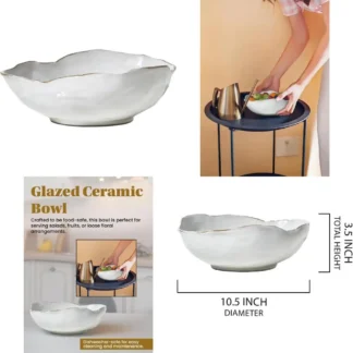 Cuenco de cerámica esmaltado con borde medio libre: elegante frutero, vajilla y centro de mesa decorativo para bodas vintage y