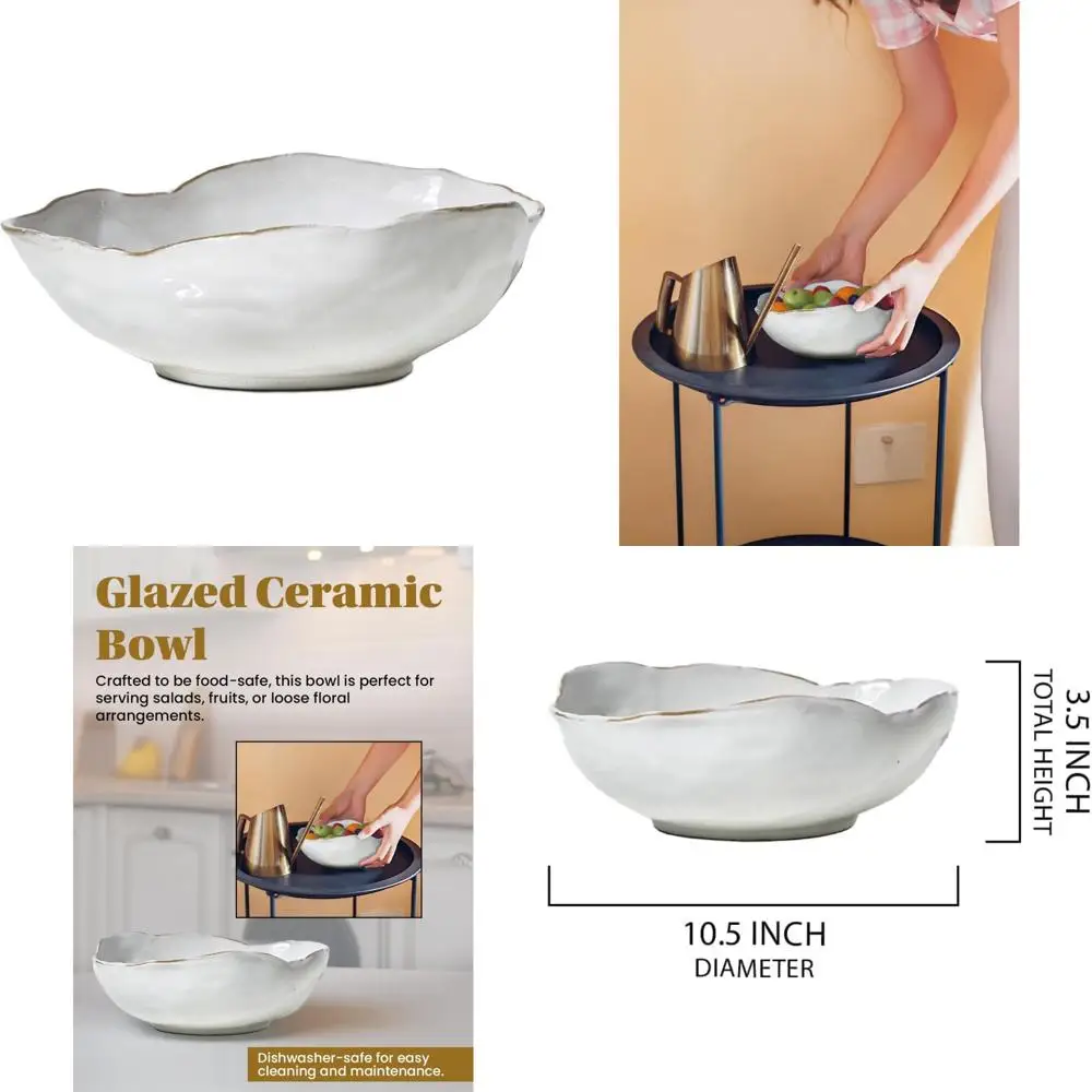 Cuenco de cerámica esmaltado con borde medio libre: elegante frutero, vajilla y centro de mesa decorativo para bodas vintage y