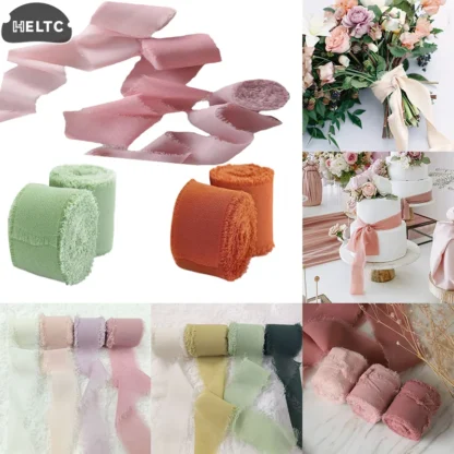2/3/4 rollos de cinta de seda de gasa hecha a mano de satén con bordes deshilachados de 5M para ramos de invitación de boda fiesta de cumpleaños regalo de decoración DIY