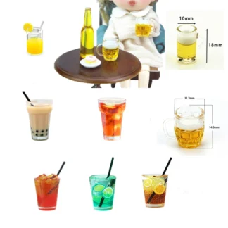 Tazas de té de limón/cerveza/té con leche, modelo 1:12, casa de muñecas en miniatura, limonada, té helado, agua, jugo, bebidas, juguete, decoración de cocina
