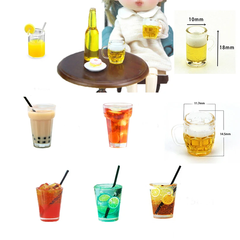 Tazas de té de limón/cerveza/té con leche, modelo 1:12, casa de muñecas en miniatura, limonada, té helado, agua, jugo, bebidas, juguete, decoración de cocina