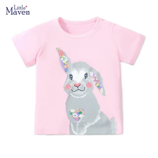 Little maven-ropa de verano para niños pequeños, camisetas de algodón con conejos de dibujos animados, regalos de cumpleaños, 2024