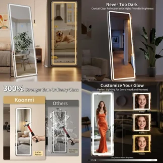 Espejo de cuerpo entero con luz LED, brillo ajustable de 71 x 30 y 3 opciones de color, espejo de tocador grande para dormitorio para vestidor