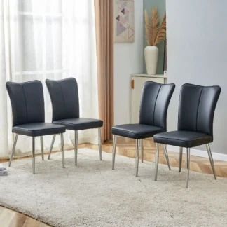 Sillas de comedor minimalistas modernas, respaldo curvo de cuero PU negro y cojines de asiento, patas de silla de metal galvanizado adecuadas para