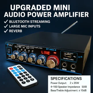 BT-309A-B Mini amplificador de audio 35Wx2/Bluetooth USB SD FM AUX entrada de micrófono con amplificador de potencia Echo/DC12V/AC220V