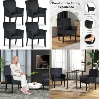 Juego de 4 sillas ejecutivas de tela para invitados, sillas de recepción acolchadas y tapizadas con brazos, respaldos cómodos para salas de espera