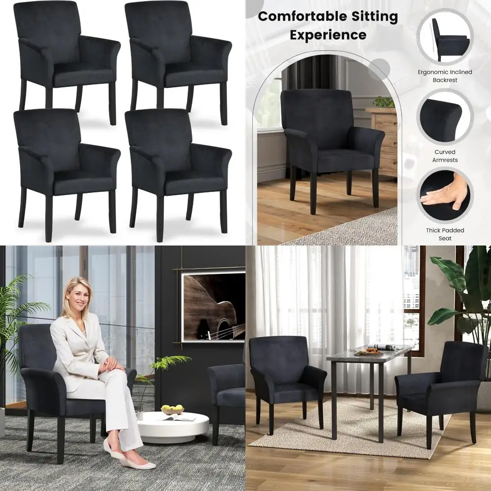 Juego de 4 sillas ejecutivas de tela para invitados, sillas de recepción acolchadas y tapizadas con brazos, respaldos cómodos para salas de espera