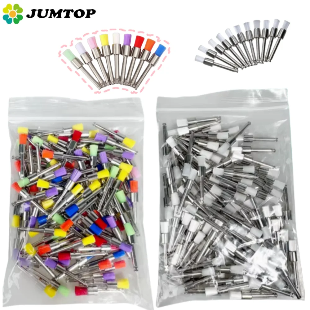 100 Uds. Cepillos de profilaxis desechables, pulidor de blanqueamiento Dental de cerdas de nailon para limpieza y pulido Dental profesional