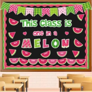 ZOiiWA Tablón de anuncios de sandía Decoraciones Un en un tablón de anuncios de melón Recortes de papel de sandía de regreso a la escuela Dulce verano