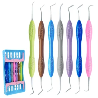 Espátulas de resina Dental con mango de silicona, restauración estética, relleno de resina Dental, kit de instrumentos compuestos, 7 unidades por lote