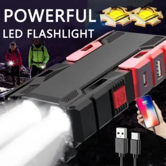 Linternas de doble luz LED de alta potencia, potente linterna táctica tipo c, linternas impermeables recargables, antorchas portátiles