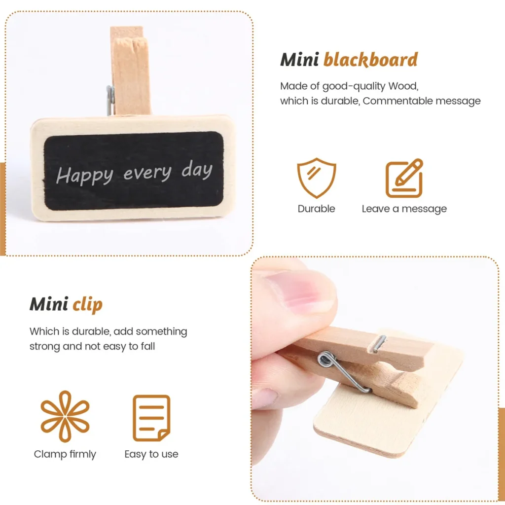 50 Mini pizarra de madera mensaje pizarra rectángulo clip panel tarjeta notas etiqueta marca precio lugar número mesa