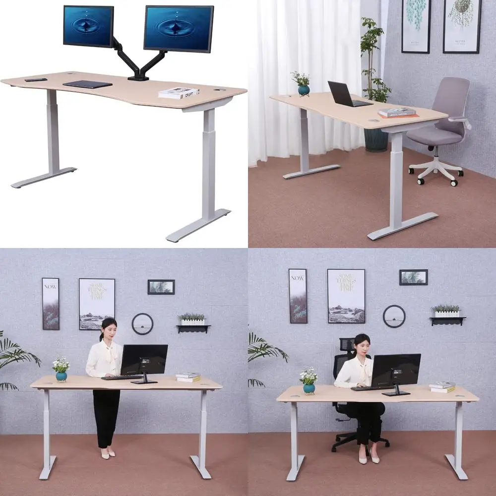 Escritorio eléctrico ajustable en altura 60 x 27 - Escritorio de oficina en casa con soporte para sentarse, diseño de esquina curva para una cómoda estación de trabajo informática