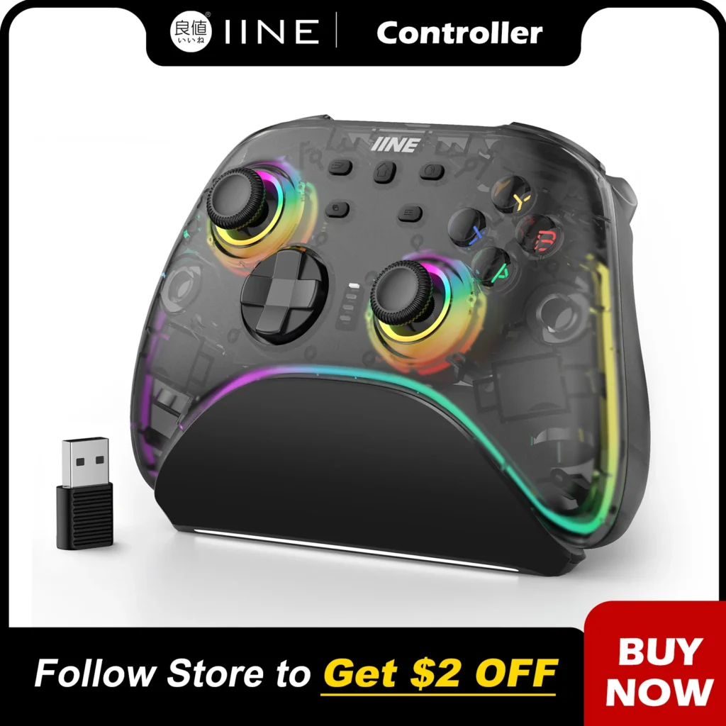 Controlador inalámbrico negro transparente IINE Hecate con base de carga