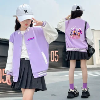Chaquetas KPop Demon Hunters para niños y niñas, abrigos de primavera y otoño, chaqueta con estampado gráfico de dibujos animados de Anime, abrigo de moda para niños, regalos