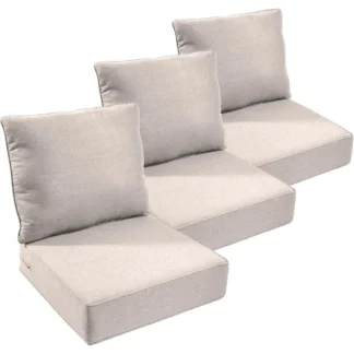 Juego de 3 cojines para sillas de exterior, cojín impermeable para sillas de patio de 24x24, cojín de asiento grueso de 6" para muebles de exterior