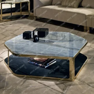 Mesa de centro de mármol de doble capa de lujo ligera italiana.