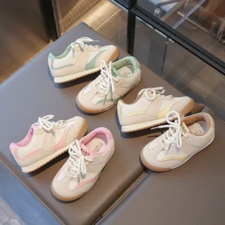 Nuevas zapatillas de deporte para niñas 2025 primavera otoño zapatos deportivos de malla para niños moda Patchwork transpirable tenis para niños zapatos casuales antideslizantes