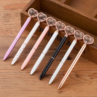 Bolígrafo de cristal Kawaii con forma de corazón para niña, Metal de diamante grande, moda
