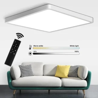 Luces de techo ultrafinas, lámparas de techo LED de grano de madera modernas, lámpara de araña cuadrada con Control remoto de 3CCT para sala de estar y cocina