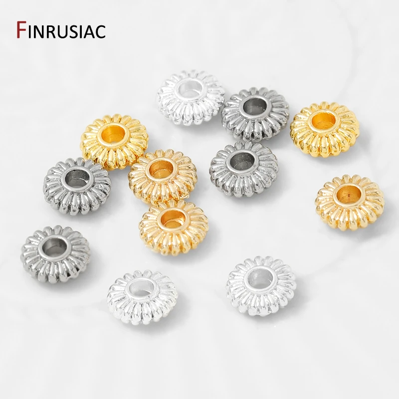 Cuentas espaciadoras planas a rayas de latón chapado en oro de 14 quilates, separadores para cuentas, cuentas sueltas, accesorios para hacer collares y pulseras DIY