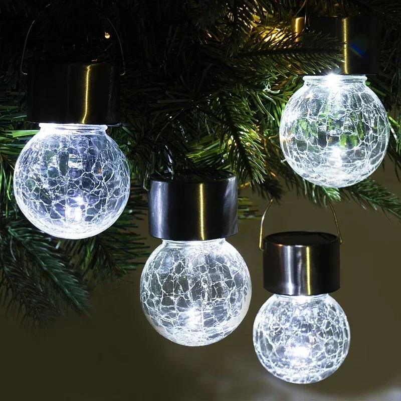 Luces colgantes para exteriores con energía Solar, LED colorido, diseño de bola de cristal agrietado, linterna de camino impermeable para decoración de jardín, 1/3/5 Uds.