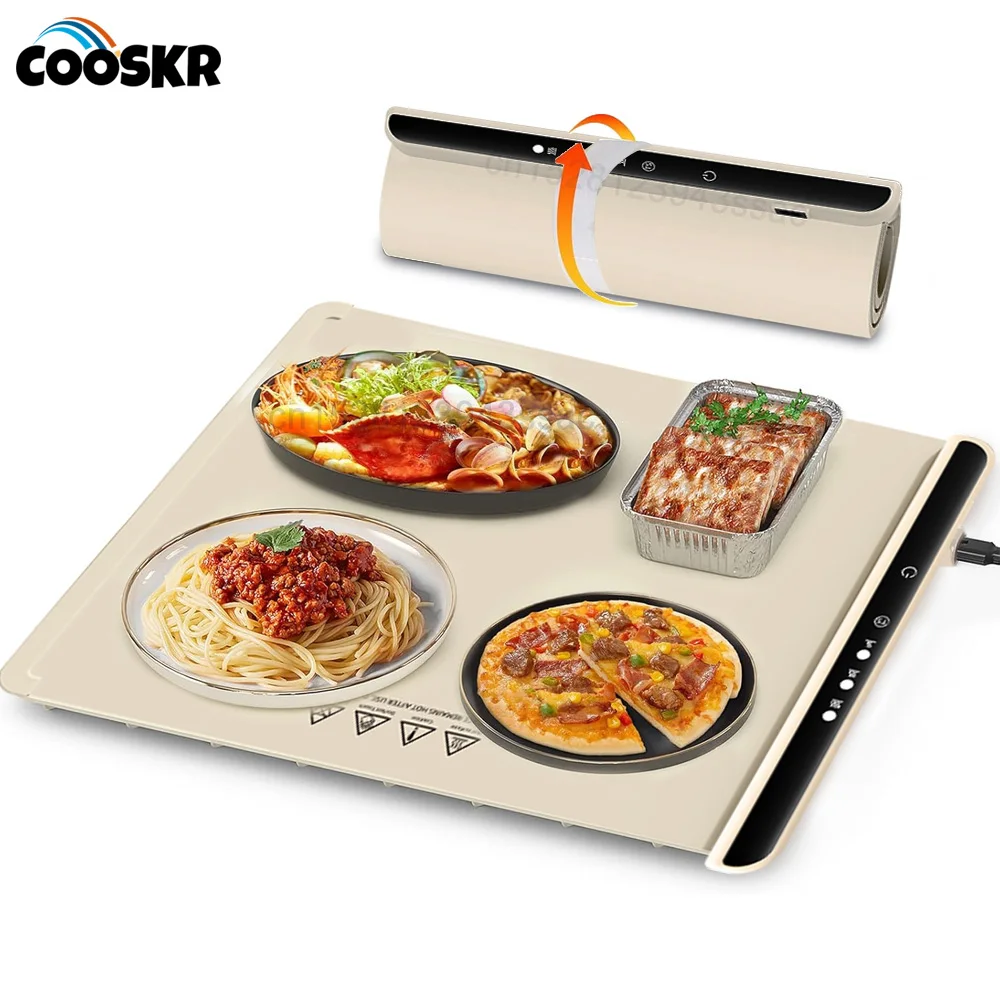 Bandeja calefactora eléctrica, calentador de alimentos plegable, calentamiento rápido, mesa de comedor portátil, calentador de alimentos, estera con calefacción de superficie completa