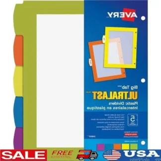 Separadores de plástico de lengüeta grande ultralarros, juego de 5 tablas, etiquetas adhesivas multicolores duraderas, transparente, Extra fuerte, para oficina, escuela, uso doméstico